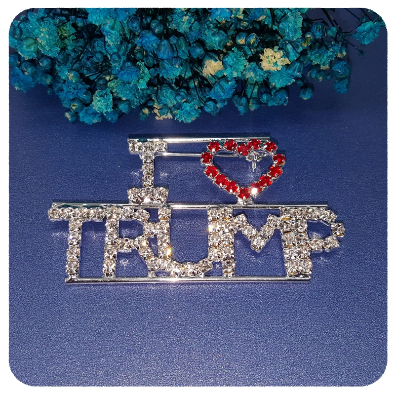 Блестящий Кристалл "I Love TRUMP" слово Брошь булавка ювелирные изделия