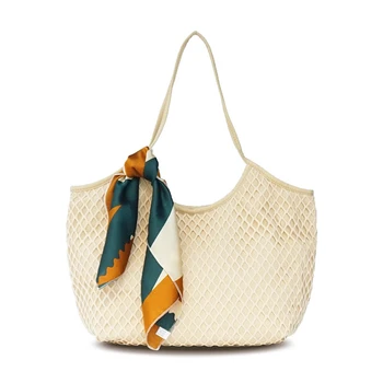 

5PCS / LOT Summer Women Canvas Beach Bags Feminine Hollow Out Shopping Bag Casual Silk Handbags Tote Feminina
