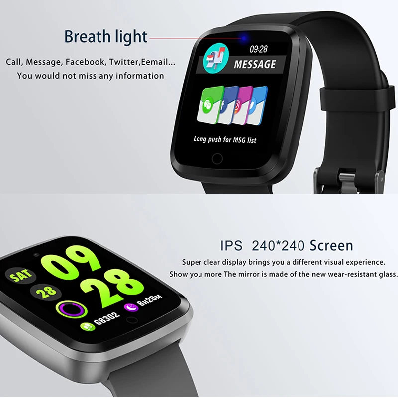 

Smart Band With Heart Rate Monitor Fitness Tracker Bracelet Blood Oxygen Pressure Monitor Sports Watch for IOS Android phone