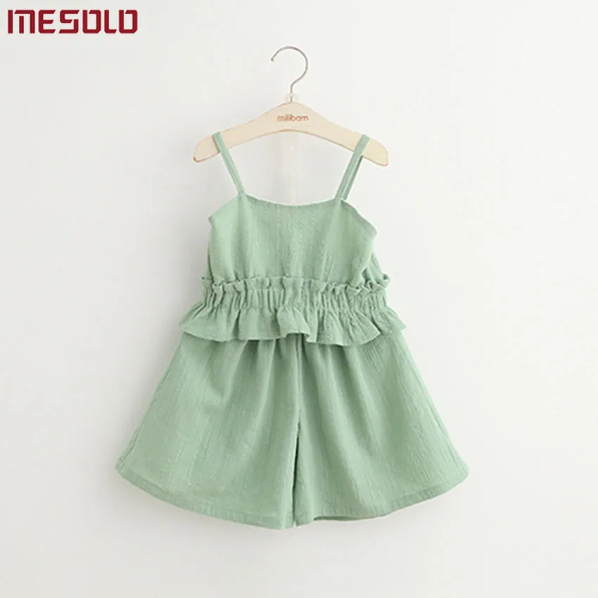 

children's clothing set 2017 summer new girl pure color sling + wide leg leisure pants 2pcs suit tops+trousers free shipping