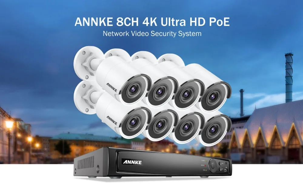 ANNKE 8CH 4 K Ultra HD POE, сетевые видео безопасности Системы 8MP H.265 + NVR с 8X8 Мп 30 м EXIR Ночное видение защищенная от внешних воздействий ip-камера