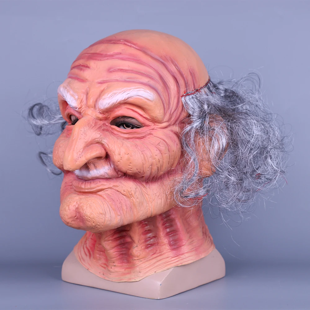 Creepy Old Man Mask With Hair Masquerade Old Man Mask Halloween Mask Props New (3)