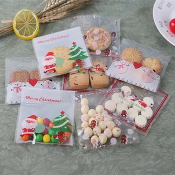 

Christmas Cookies Bags Self-Sealed Cakes Packing Santa Claus Pattern Dessert Bag Transparent Snowman Candies Wrapping Tools