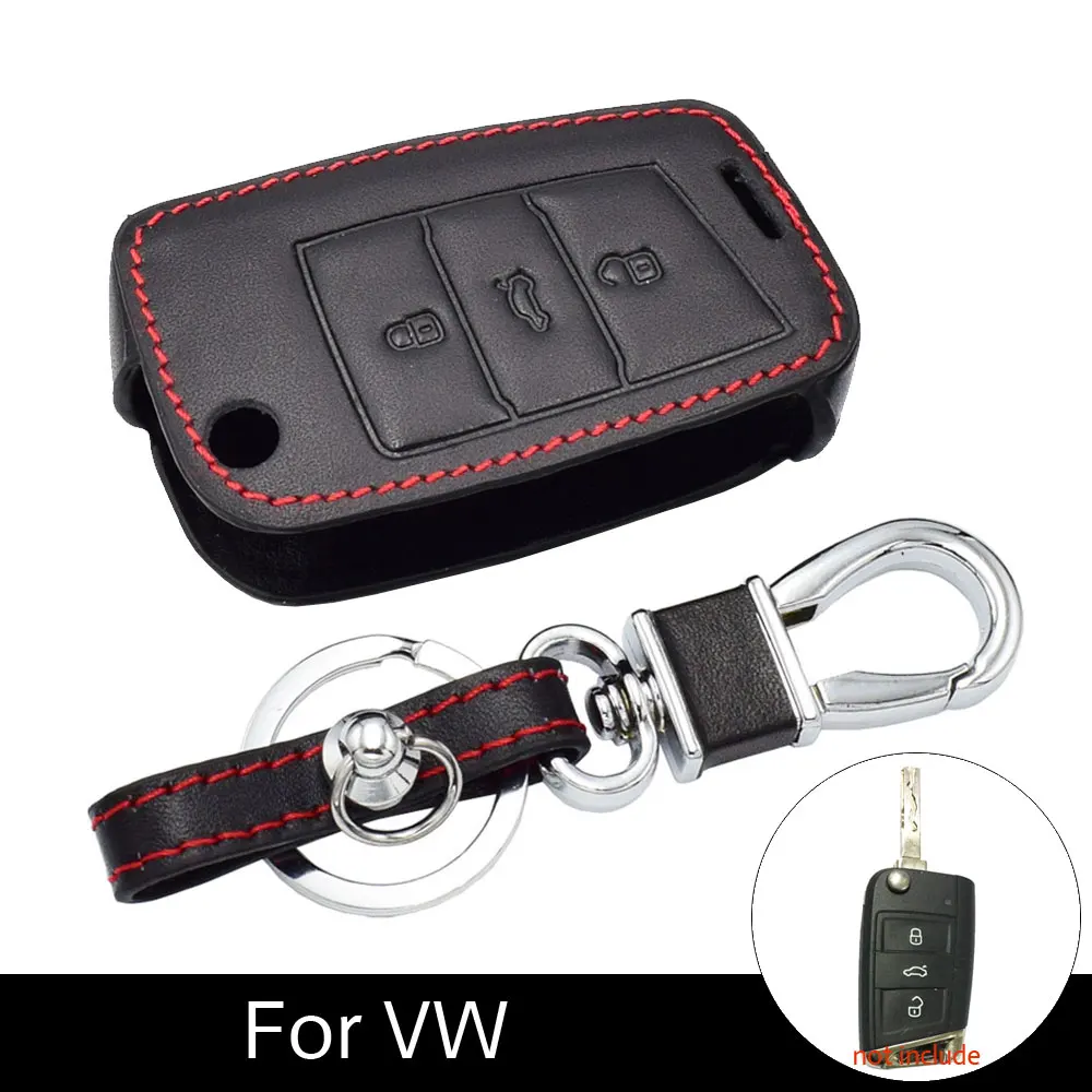 Leather Car Key Case Remote Protector Cover For Volkswagen VW Golf 7 GTI R MK7 Tiguan 2017 Skoda Octavia A7 For Seat Leon Ibiza