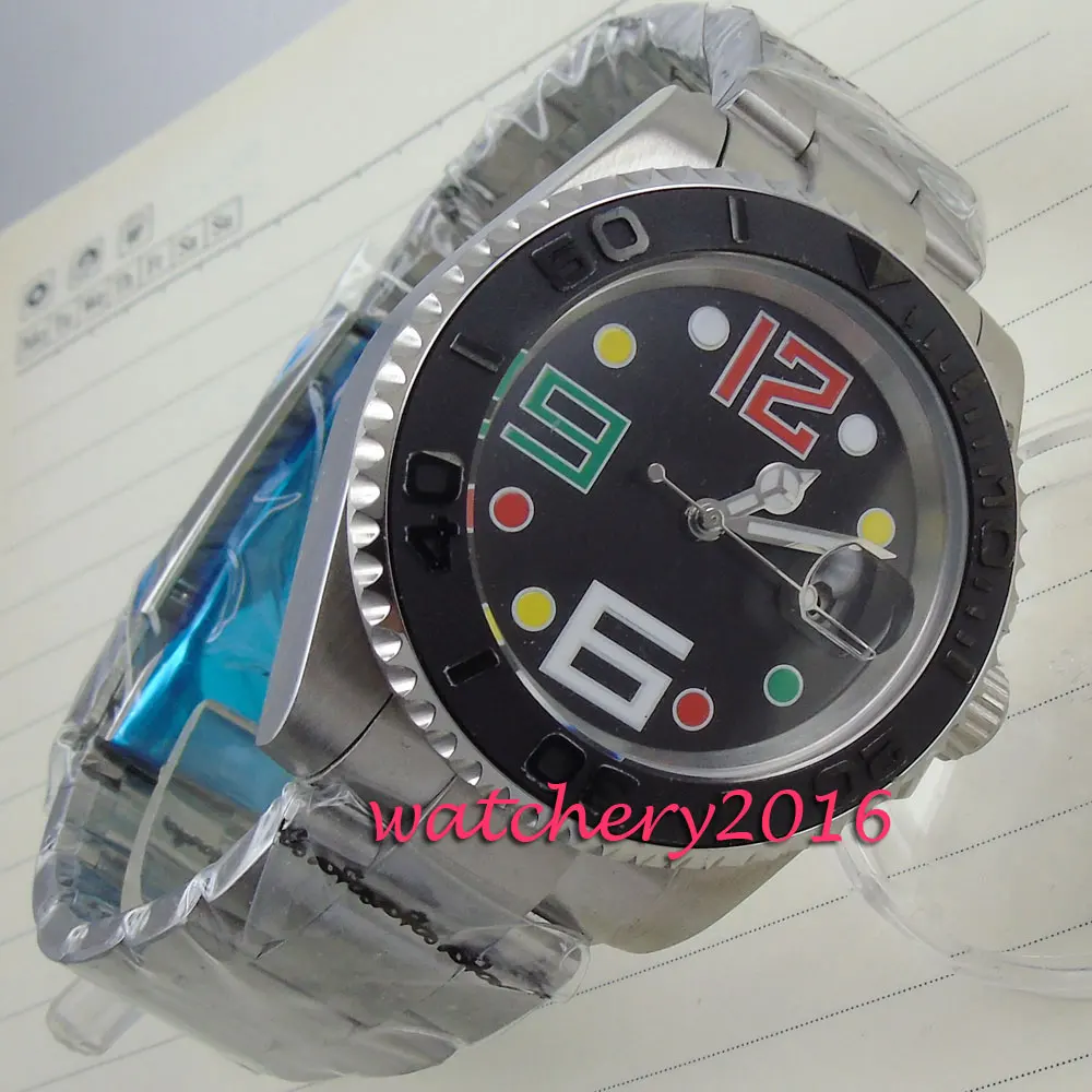 

40mm black colorful dial luminous ceramic bezel men watches 2017 luxury brand Automatic movement men's wrist watch