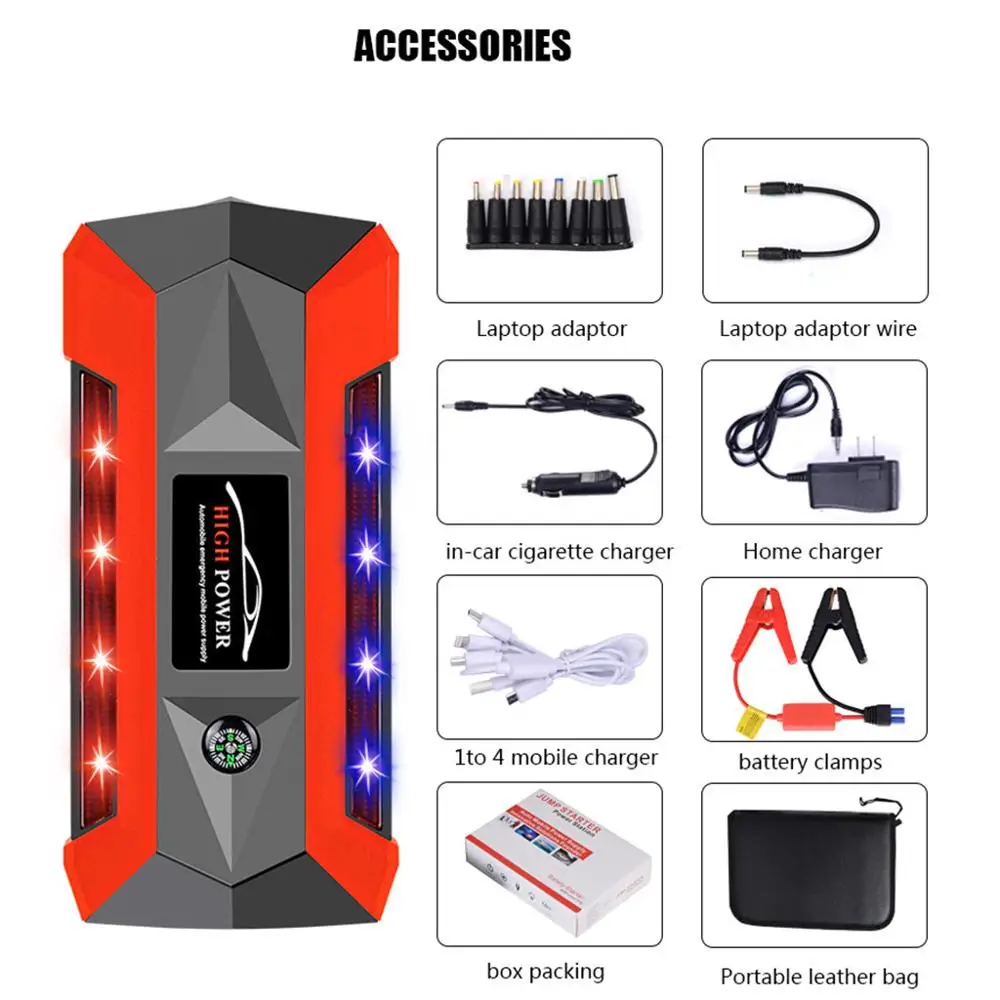 20000mAh 12V LCD Portable Car Jump Starter Power Supply Battery Booster Bank 2A Fast Charger 4 USB Output @X | Обустройство дома