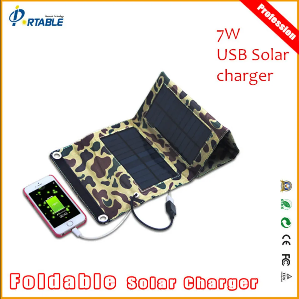 7W 5V Portable Folding Solar Panel Charger Camping Solar Power Bank For