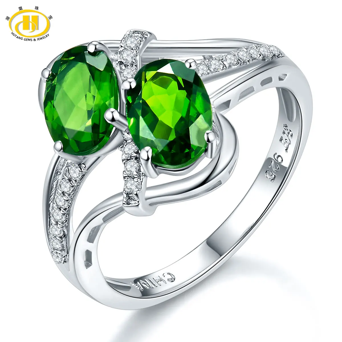 

Hutang 1.57ct Natural Chrome Diopside & White Topaz Ring Solid 925 Sterling Silver Women's Gemstone Fine Jewelry 2017 New