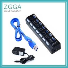 Черное зарядное устройство 7 портов USB 3,0 концентратор вкл/выкл переключатели и адаптер переменного тока блок питания