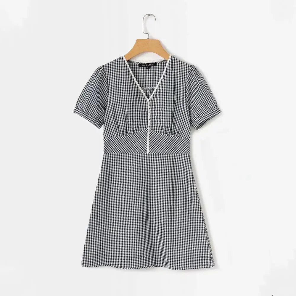 

2019 Korean style clothes elegant Gray plaid dress women summer dress female Casual beach Party sexy mini dress vestidos dresses