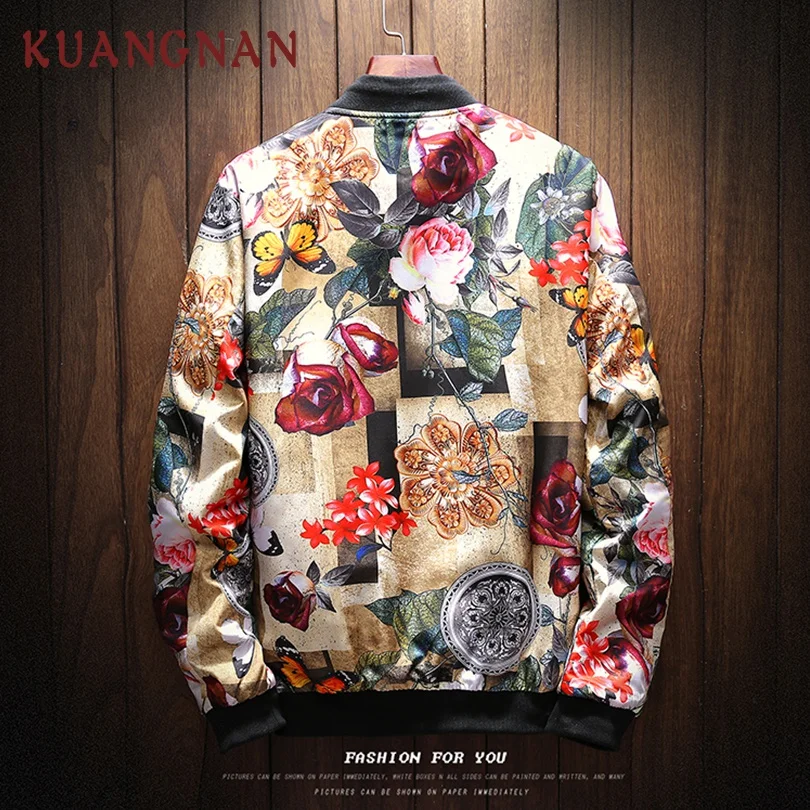 KUANGNAN японский стиль уличная куртка с цветочным принтом Мужская хип-хоп ветровка 5XL мужская куртка одежда Куртка бомбер мужская одежда Новинка