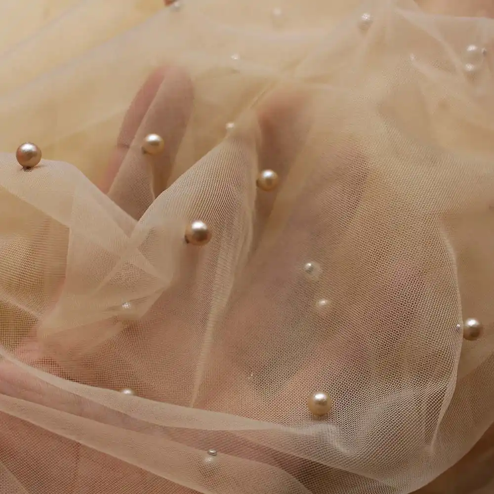 Luxury Champagne Pearls Wedding Veil 