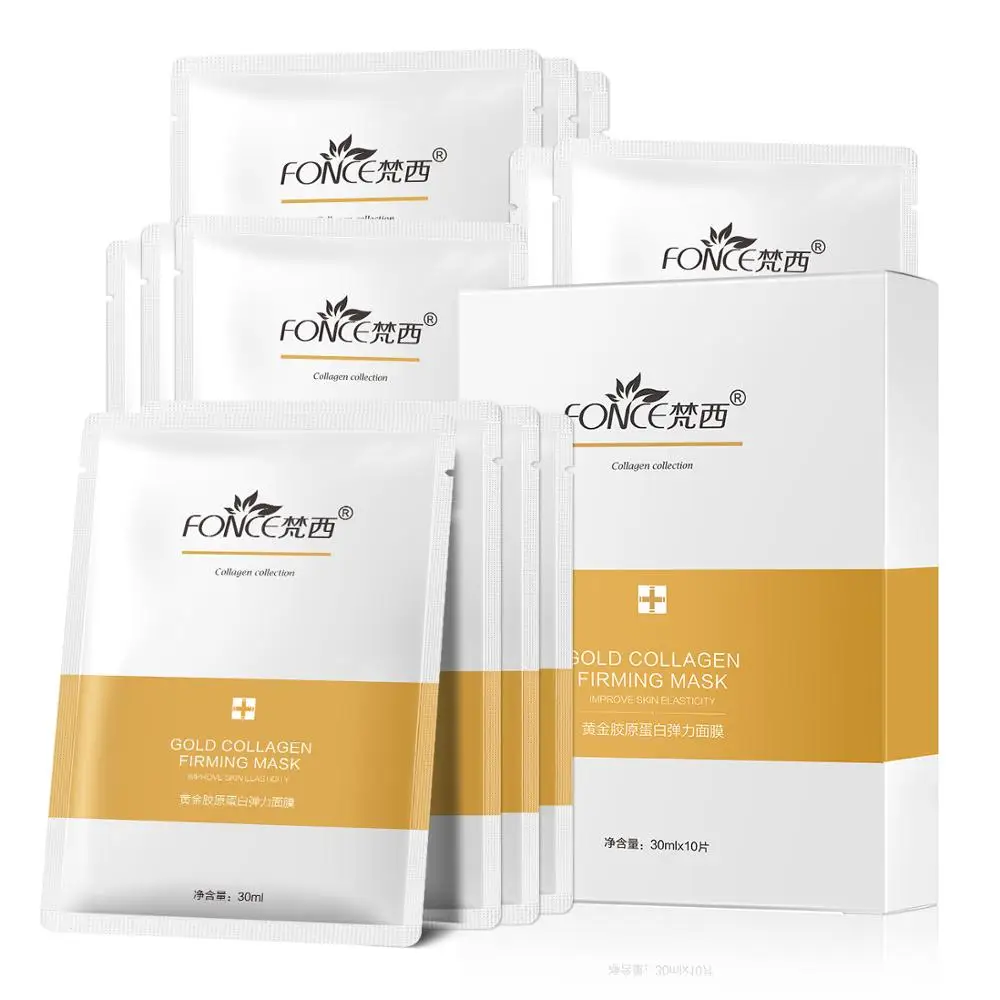Fonce Korea Gold collagen Face Mask 10Piece Anti aging Improve Coarse Rejuvenation Tight Fade fine lines whitening Brighten Skin