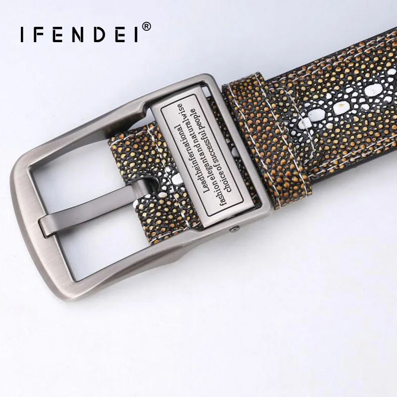 

IFENDEI Men 's Belt 100% Genuine Leather Straps For Men Pearls Crocodile Grain Casual Belt Business Pin Buckle Brown Strap 105cm