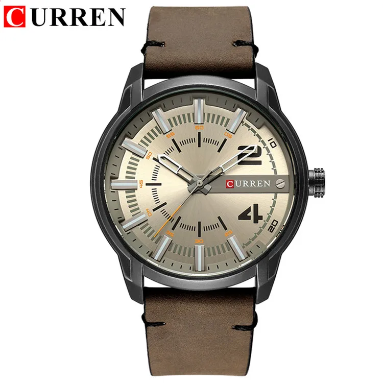 Мужские часы, бренд CURREN, новые повседневные деловые военные кварцевые наручные часы с кожаным ремешком, мужские часы, Reloj Hombre - Цвет: black gray