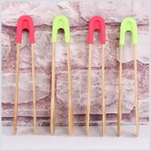 Бамбуковые для еды тостеры щипцы деревянный салат, торт пакет с зажимом для закусок ручка силикона Хлеб Барбекю кухонные щипцы инструменты зажим кухонная утварь