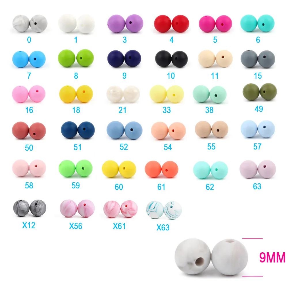 Redondo Silicone Contas 9mm 12mm 15mm 19mm Bebê Dentição Colar Faça Você Mesmo Pingente Grau Alimentício Mordedor * 500pc 4 Mordedores p bebê