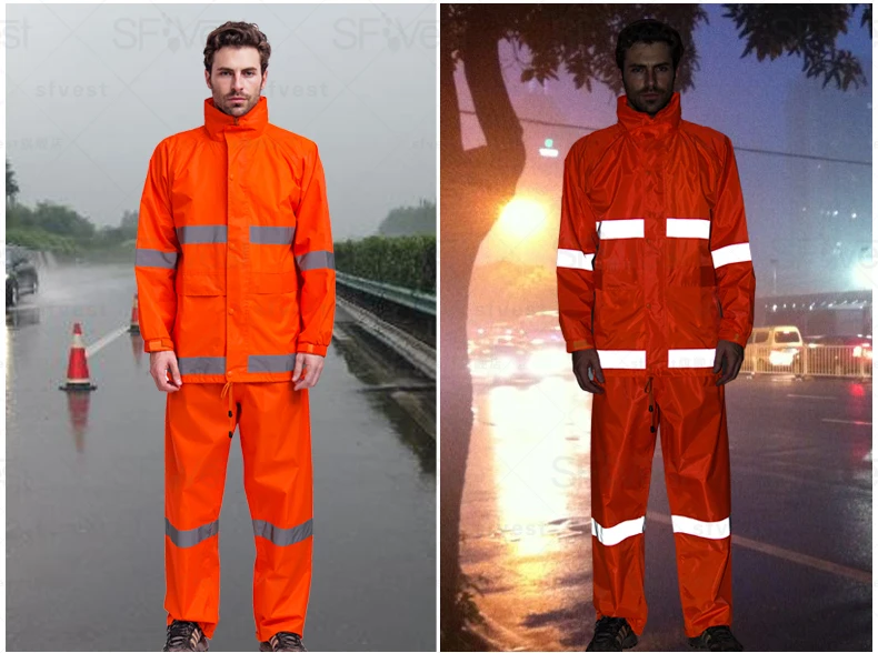 Sfvest мужские и женские высокое качество хорошее плащи светоотражающие безопасности rainsuit куртка и брюки сплит плащ Бесплатная Доставка