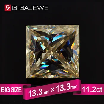 

GIGAJEWE Big Size 11.2ct 13.3mmX13.3mm Princess Cut Yellowish Color Moissanite Loose Stone Gif DIY Gem Beads For Jewelry Making