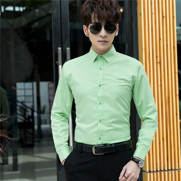 Korean Style Men's pure color shirt, fashion casual big size long ...