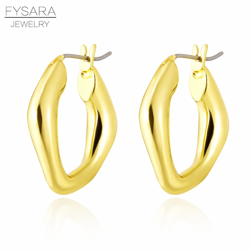 

FASARA Brand Geometric Solid Rhombus Hoop Earrings For Women Gold Color Long Earring Wedding Party Punk Jewelry Female Gift