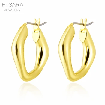 

FASARA Brand Geometric Solid Rhombus Hoop Earrings For Women Gold Color Long Earring Wedding Party Punk Jewelry Female Gift