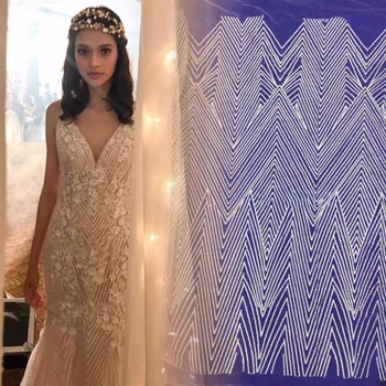 

Off white Bride Wedding Dress Laces Applique Net Lace Fabric African Embroidered Lace Nigerian sequin Mesh lace