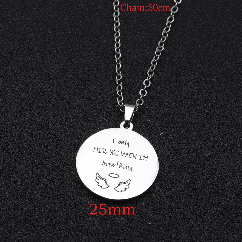 

I Only Miss You When I'm Breathing Mirror Style Round Necklace Trendy Lover Pendant Necklace For Boyfriend Girlfriend Gift