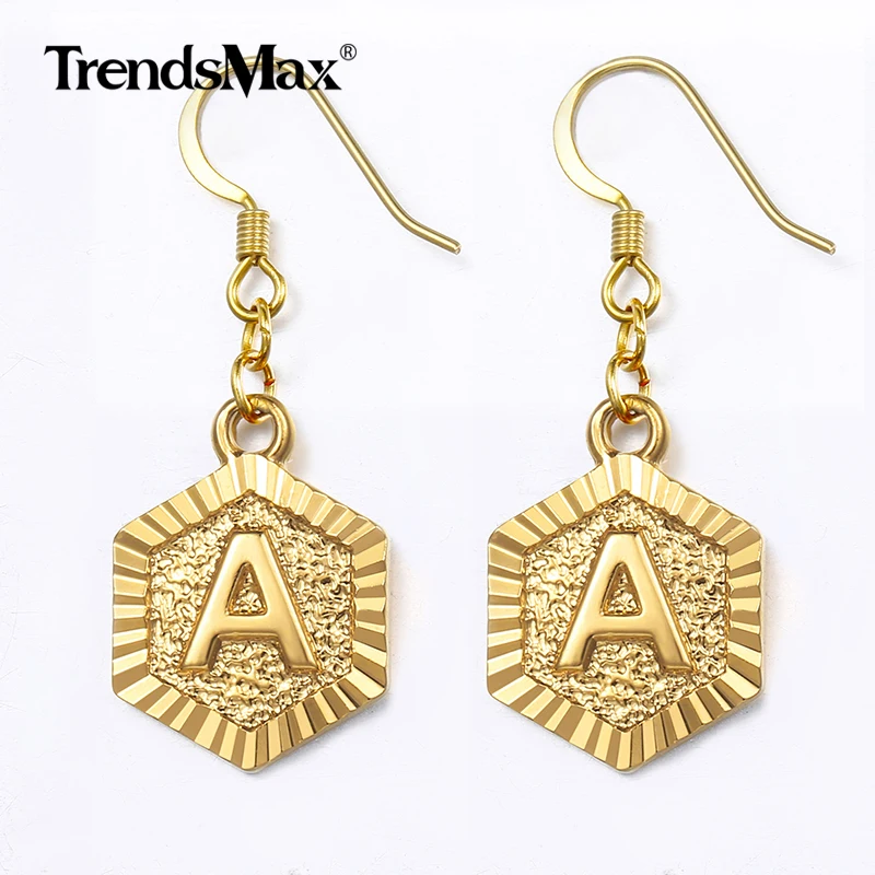 

Initial Letter A Z Charm Dangling Earrings For Women Gold Alphabet Women's Drop Earrings Elegant Jewelry Christmas Gifts DGEM01