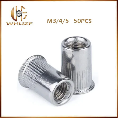 50Pcs Rivet Nut M3 M4 M5 Rivnut 304 Stainless Steel Small flat