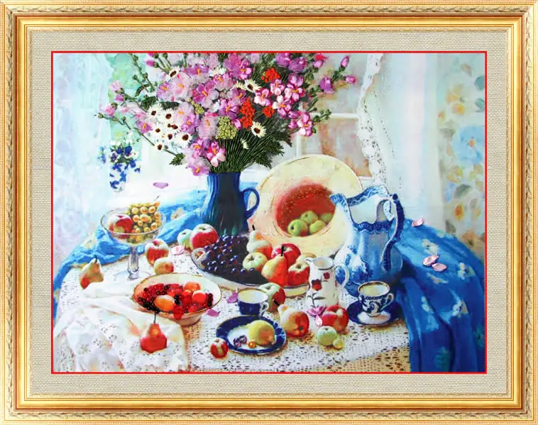 

Needlework,DIY Ribbon Cross stitch Sets for Embroidery kit,table daisy flower fruit ribbon Cross-Stitch handwork wedding gift