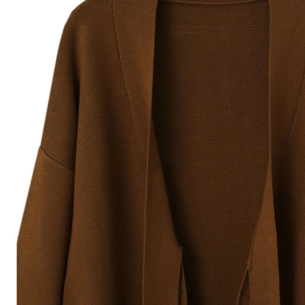 Woman Casual Loose Fit Sash Elastic Long Sleeve Knitted Cardigan Coat Tops With Tie Soft Sweater Fashion Autumn