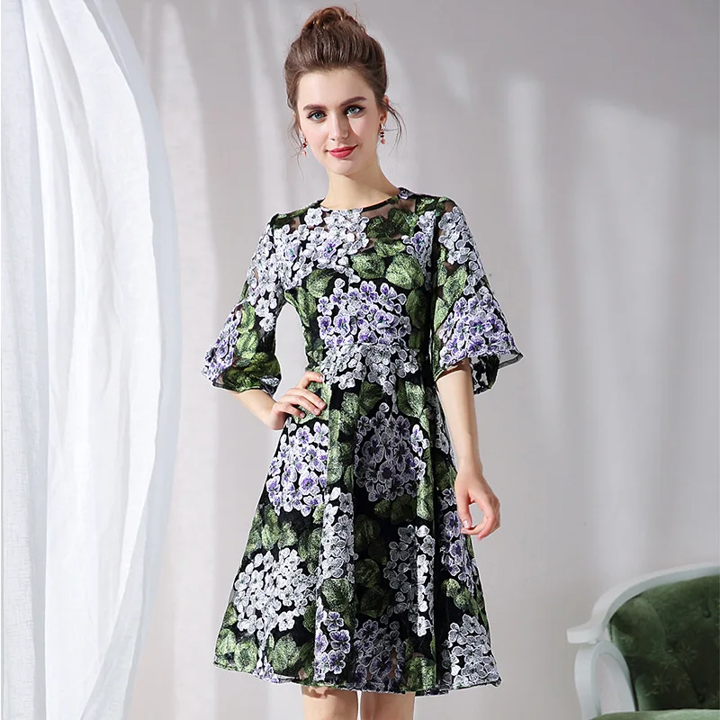 OUYALIN L XXXL 4XL 5XL Плюс Размер летнее платье 2018 женское полурасклешенное рукав с