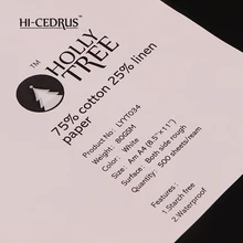 High quality 80gsm 75 cotton 25 linen paper without watermark and business paper white color LYYT034