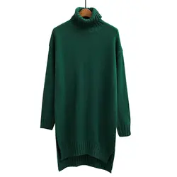 Для женщин водолазка зеленый теплый длинный свитер 2018 Зима Высокое средства ухода за кожей Шеи Пуловер Джемпер Топы корректирующие