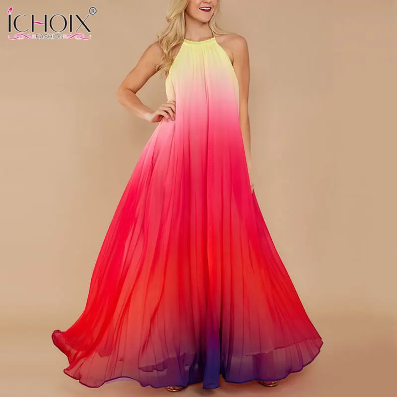 

Loose Pleated Long Dress Women Summer Fashion Chiffon Backless Sexy Spaghetti Strap Maxi Dress Bohemian Beach Bandage Dress 2019