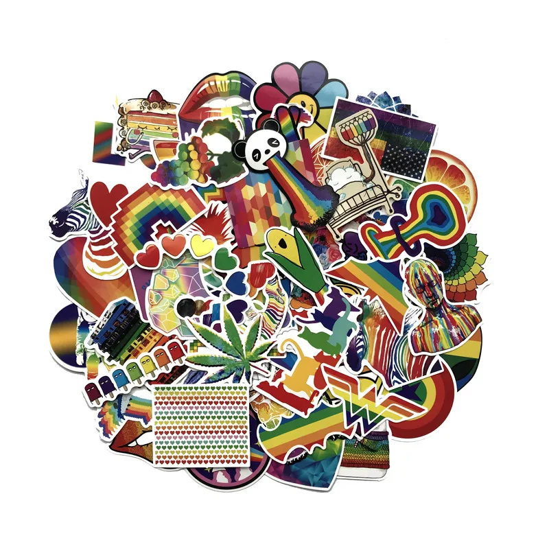 60 шт./лот разноцветные наклейки из ПВХ с мультипликационным рисунком граффити