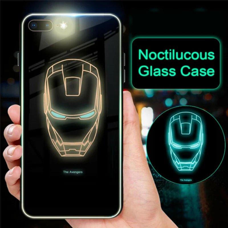 Luxury Batman Marvel Luminous Tempered Glass Cases For iPhone XS MAX XR 8 7 6 6s Plus X Samsung S8 S9 S10 Plus Note8 Note9 Cover