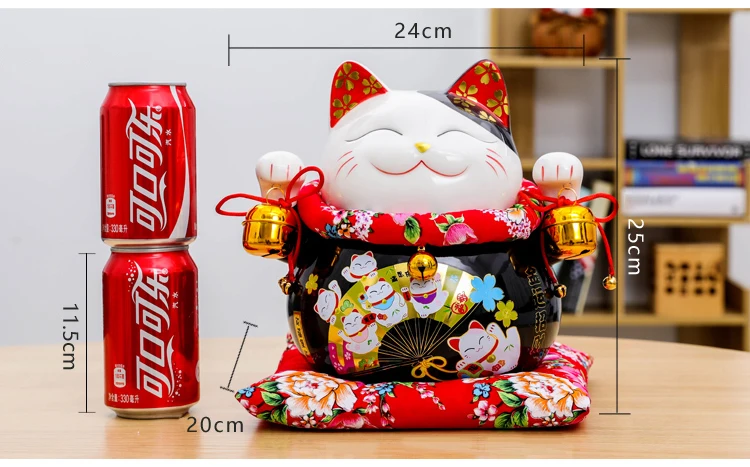 10 дюймов японская керамика Maneki Neko Lucky статуя кота фарфоровая черная удача кошка копилка фэншуй орнамент украшение дома