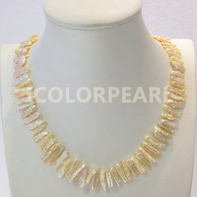 

WEICOLOR Irregular Pearl Jewelry, 44-46cm Tooth Shaped (About 4x18mm) Orange Pink Natural Freshwater Pearl Necklace.