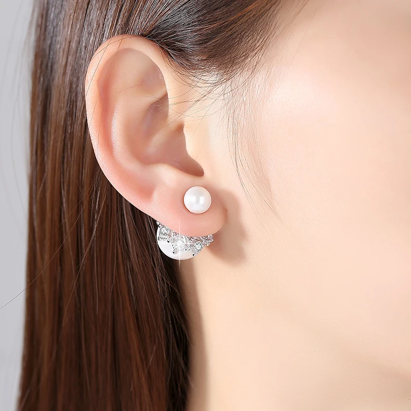 

99 pure silver needle double sided Pearl ear stud women earrings fashion wedding gift earring jewelry hy803
