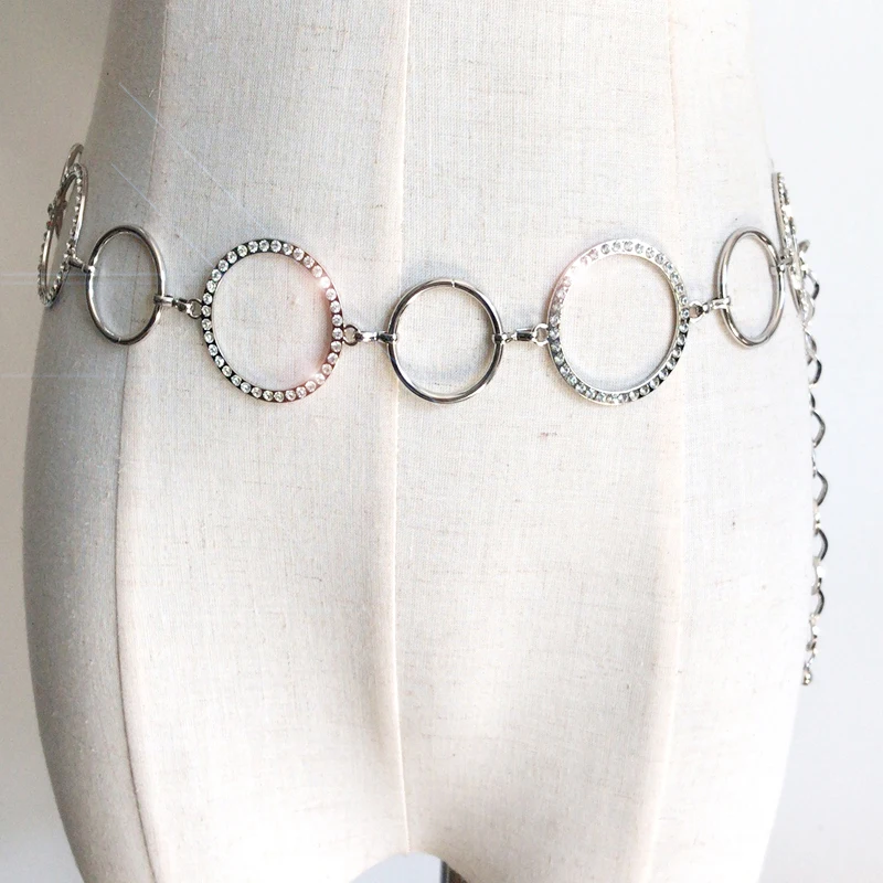 2019 New Luxury belts Women&#39;s Tassel Ring Chain Belt Rhinestone bride Silver Bling Female ...