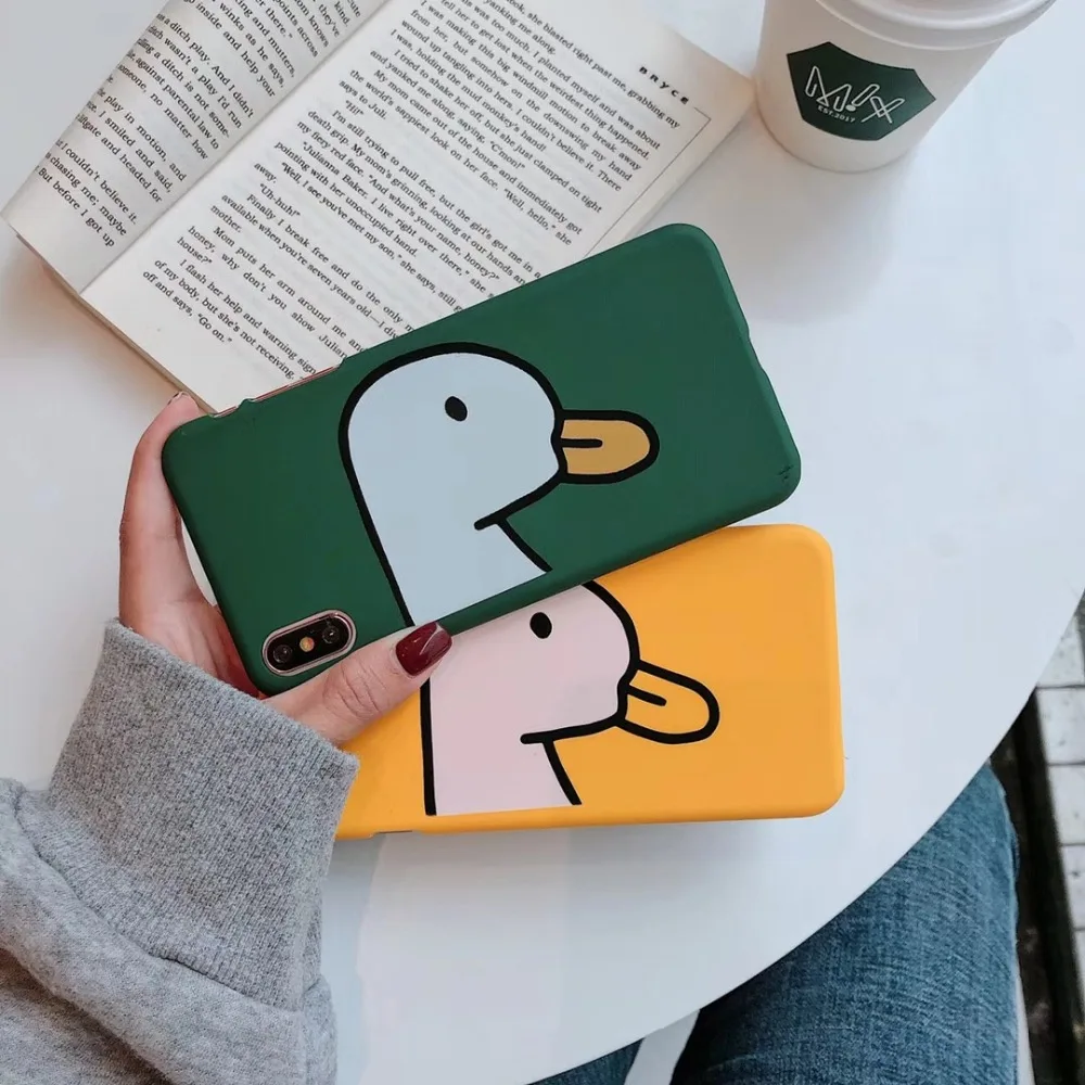 

Cute Animal Yellow&Green Duck Phone Case For Iphone 6 6s 6Plus 7 8 8Plus PC Hard Matte Shell For Iphone X XR XS Max Cases Capa