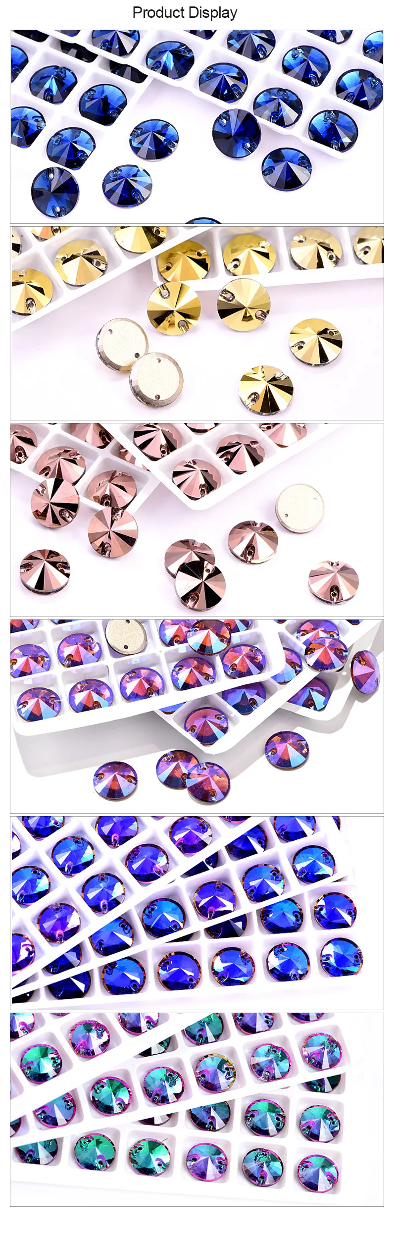 40pcs AAAAA Quality 12mm Round Rivoli Glass Sew On Rhinestones Flatback Crystal Sewing Strass for DIY Wedding Dress B1248