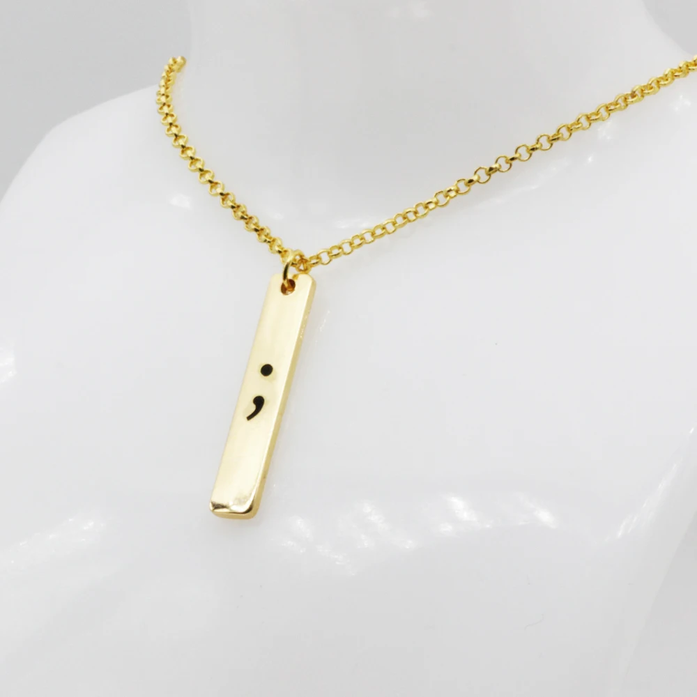 

2018 New Arrival Rectangle Semicolon Charm Necklace Prevent Suicide Stainless Steel Jewelry Accept Drop Shipping YP3913