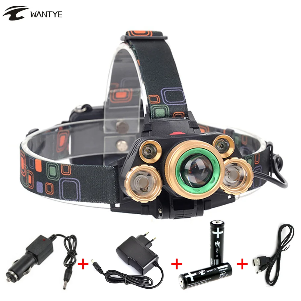 

Zoomable Head Flashlight torch LED 12000lm Headlamp XM-L T6 +4R5 Head lamp 4 mode Headlight for 18650 rechargeable battery