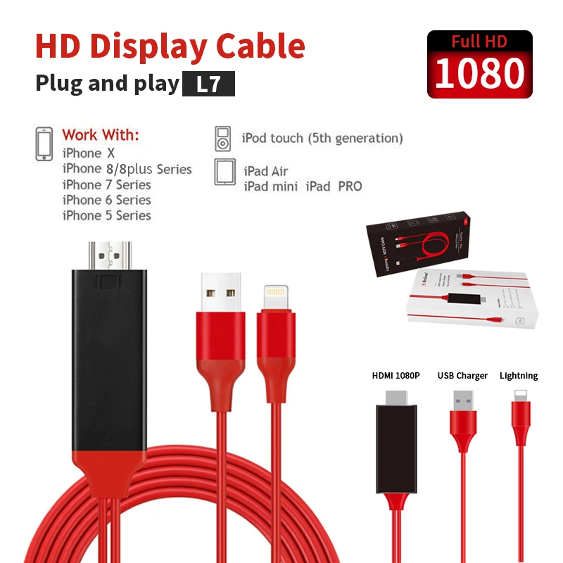 HDMI Cable for iphone ipad to TV 2M To HDMI Cable 1080P HDTV Cable Adapter For iphoneX 8 8 7 7 plus SE 5 5S 6 6S Puls HDMI Cable for iphone ipad to TV 2M To HDMI Cable 1080P HDTV Cable Adapter For iphoneX 8 8 7 7 plus SE 5 5S 6 6S Puls