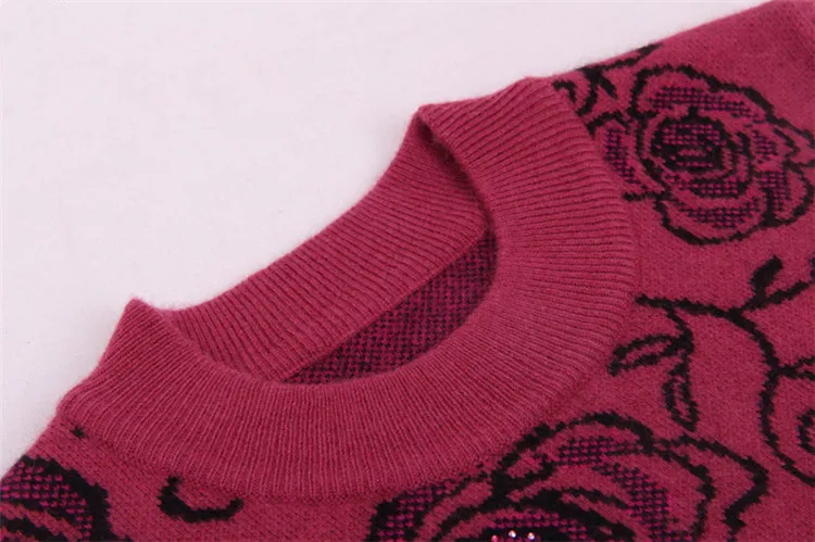 Чистый козел кашемир Вышивка Вязать Женская мода толстый свитер красный кирпич 3 вида цветов S/5xl