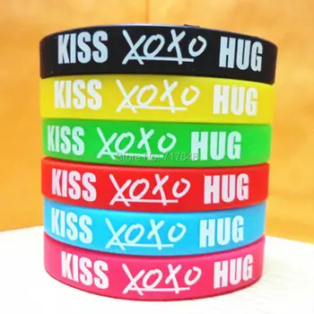 

100pcs EXO WOLF KISS XOXO HUG Wristband Silicone Bracelets free shipping by ePacket