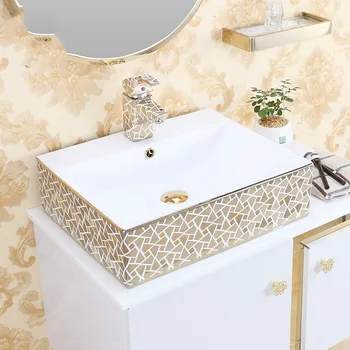 

Europe style rectangular chinese washbasin sink Jingdezhen Art Counter Top ceramic bathroom sink dining room wash basin